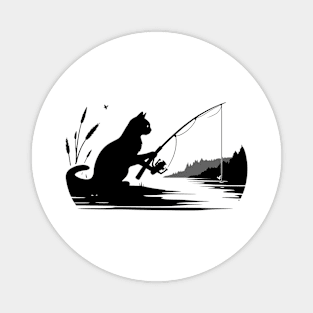 Feline Nature Lover Fishing Kitten Silhouette Cat Magnet